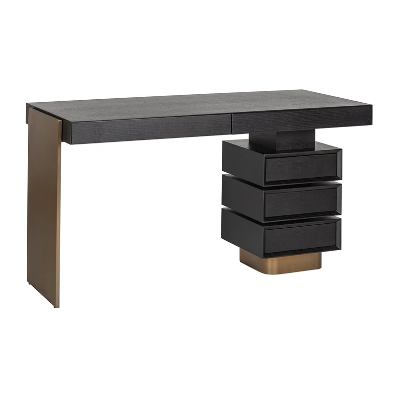 Schreibtisch schwarz-Gold, Schminktisch Gold-schwarz, Breite 140 cm