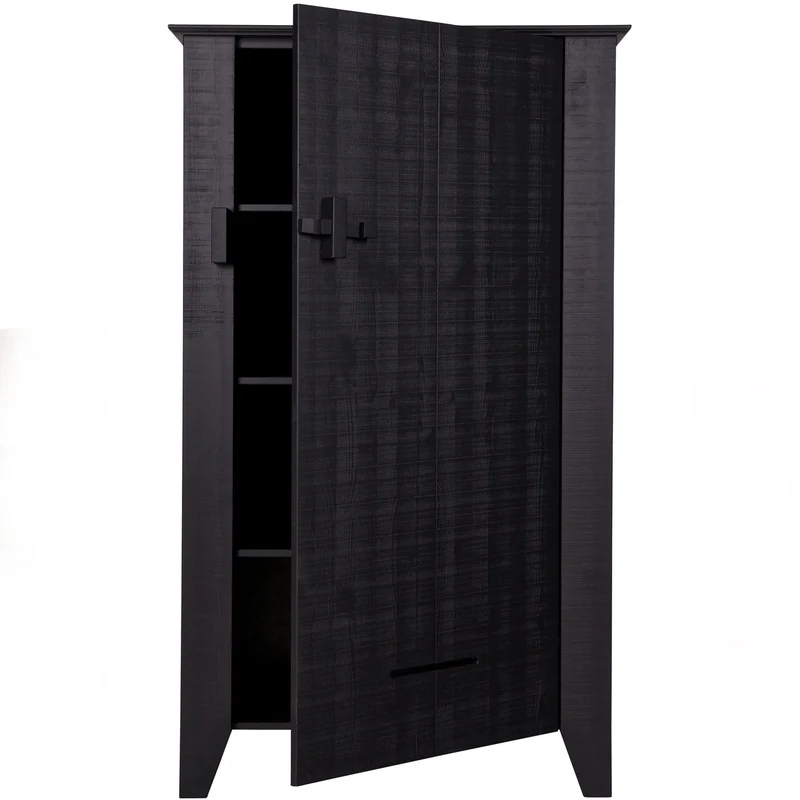Schrank schwarz Massivholz, Mehrzweckschrank schwarz, Breite 85 cm