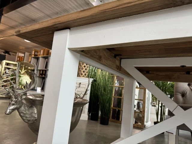 Esstisch Landhausstil, Tisch weiß-braun, Länge 220 cm