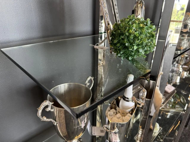 Regal Silber Glas Metall, Bücherregal Silber Metall-Glas, Breite 200 cm