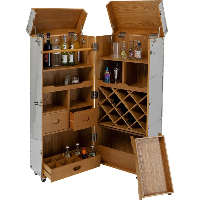 Barschrank Silber, Barschrank auf Rädern, Breite 64-130 cm