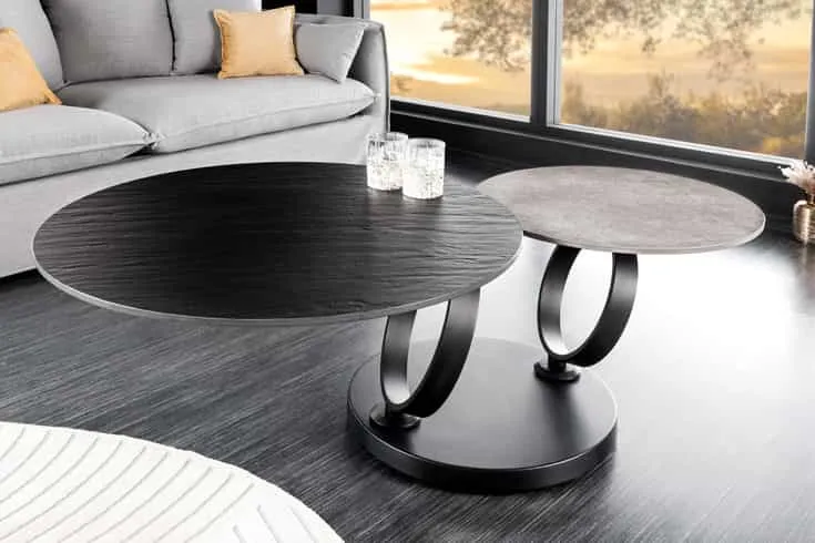 Couchtisch schwarz-grau, Couchtisch ausziehbar rund, Durchmesser 80-134 cm