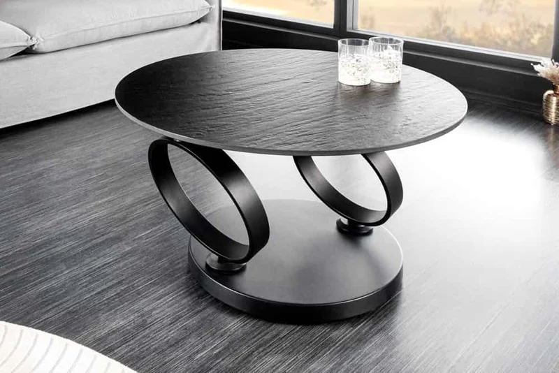 Couchtisch schwarz-grau, Couchtisch ausziehbar rund, Durchmesser 80-134 cm