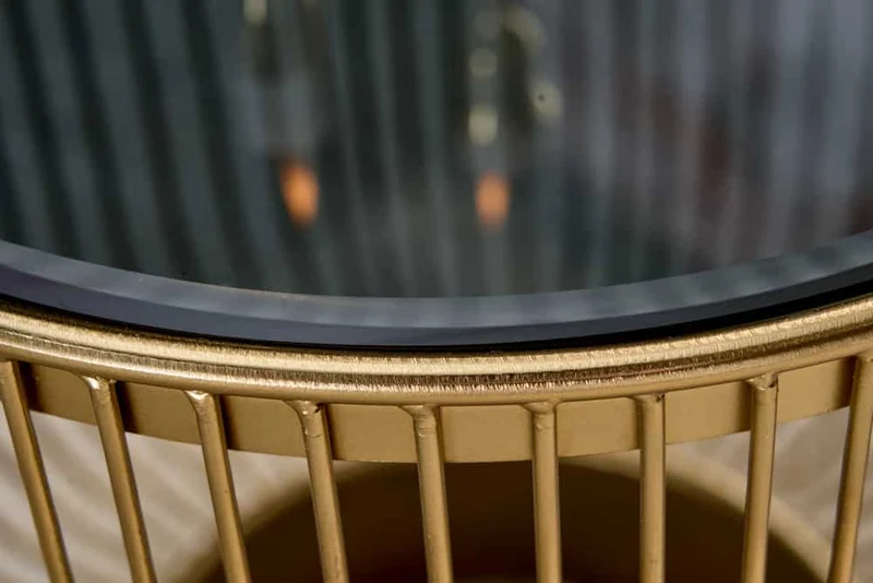 Couchtisch schwarz-Gold, Glas-Couchtisch rund, Durchmesser 79 cm