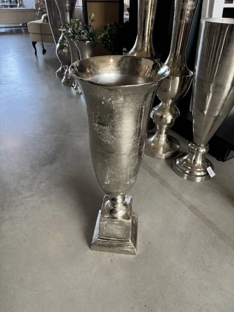 Vase Silber Metall, Vase Aluminium, Höhe 84 cm