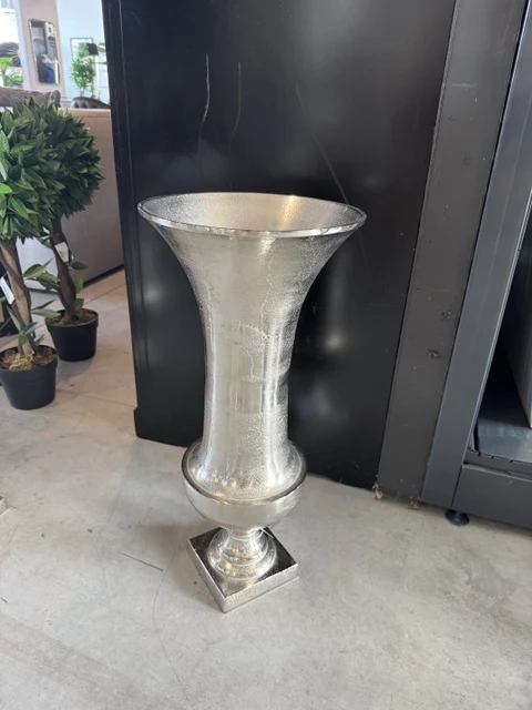 Vase Silber Metall, Vase Aluminium, Höhe 61 cm