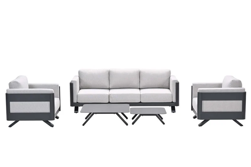 Gartenlounge anthrazit-grau, Gartenmöbel Set 3 teilig, Gartensofa mit Gartensessel anthrazit