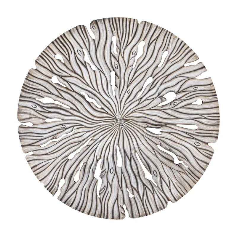 Wandpanel rund Holz, Wandbild rund Farbe creme, Durchmesser 120 cm