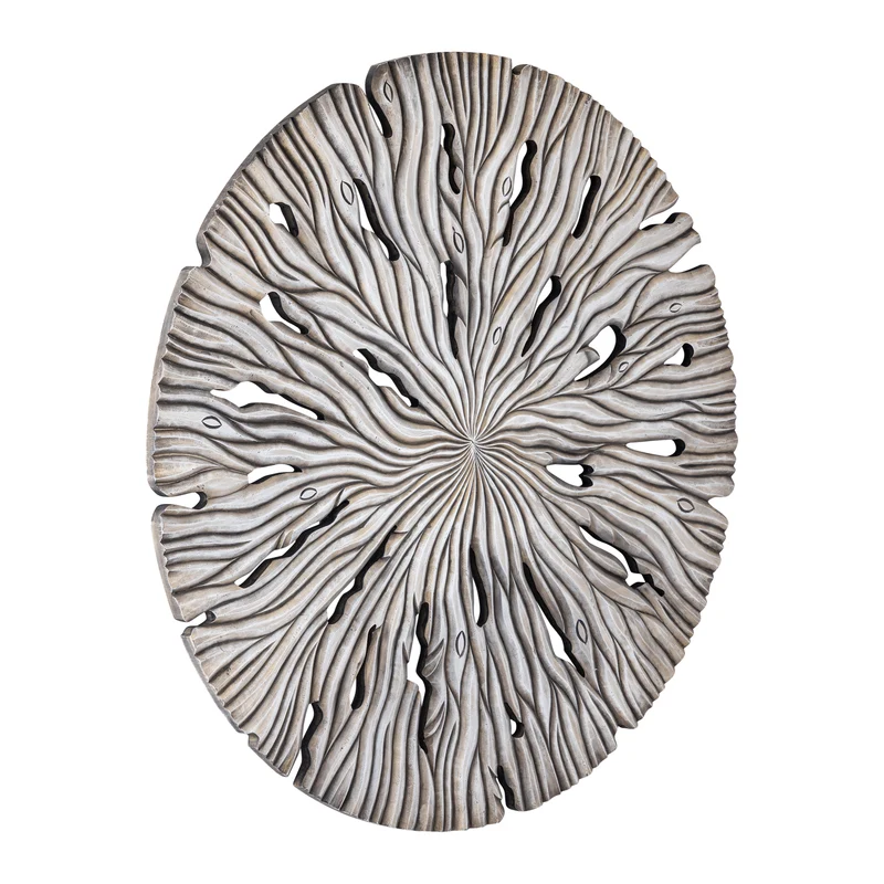 Wandpanel rund Holz, Wandbild rund Farbe creme, Durchmesser 120 cm