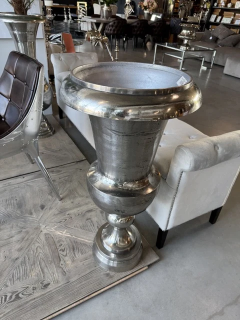 Bodenvase Silber Metall, Vase Aluminium, Höhe 90 cm