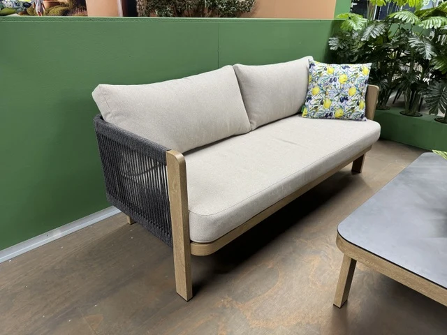 Gartensofa Farbe Sand-taupe, Set 4 teiliges Loungeset Holzoptik-taupe, Garten Sitzgruppe
