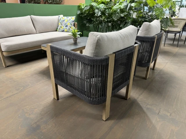 Gartensofa Farbe Sand-taupe, Set 4 teiliges Loungeset Holzoptik-taupe, Garten Sitzgruppe