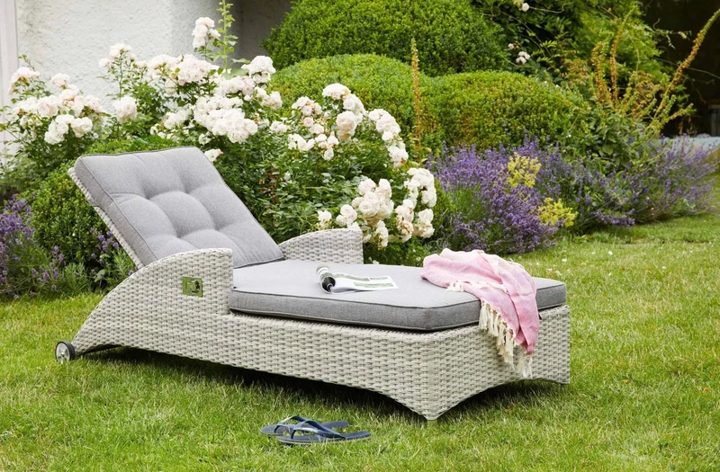 Sonnenliege Rattan grau, Länge 188 cm