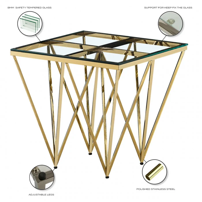 Beistelltisch Gold Glas-Metall, Glastisch Gold Glas-Metall