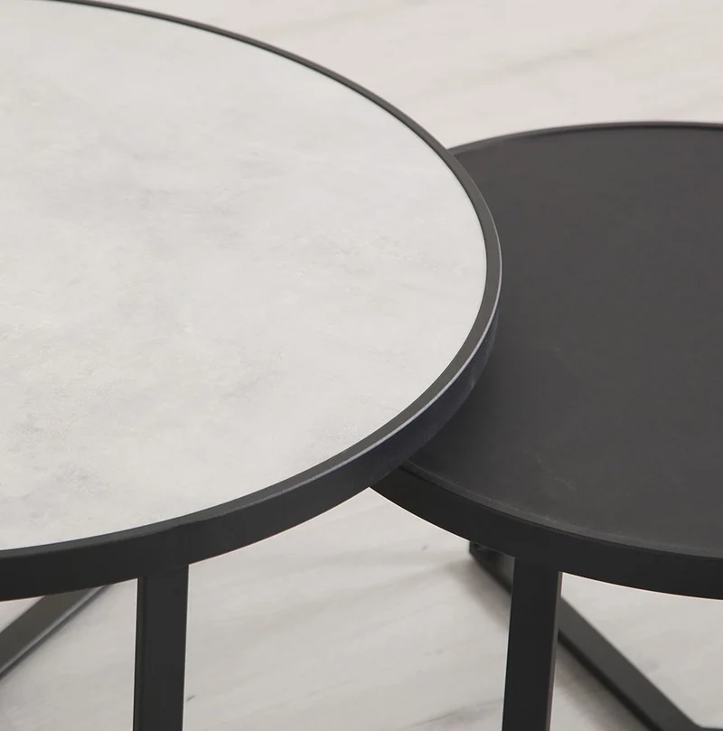 Couchtisch rund, 2er Set Couchtischtisch schwarz-grau, Maße 60-80 cm