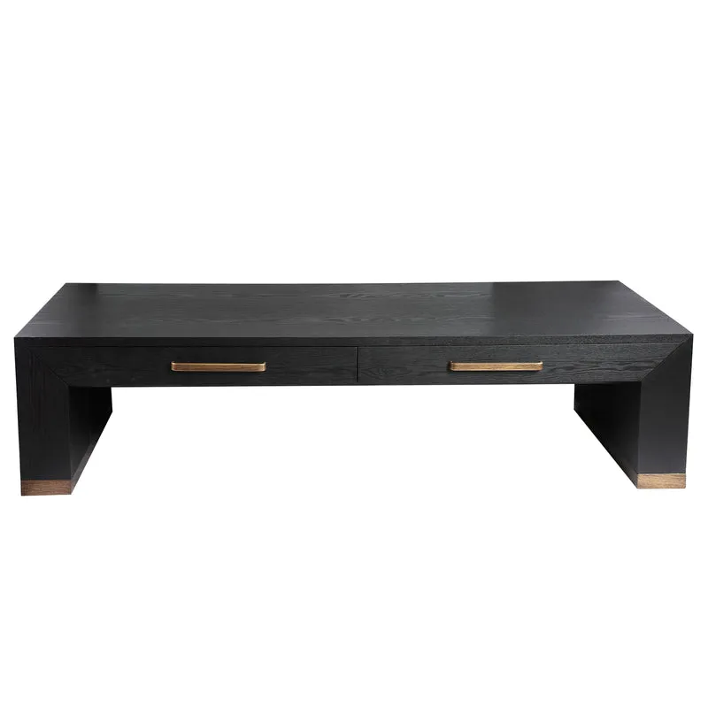 Couchtisch schwarz-Bronze, Couchtisch mit Schubladen, Länge 165 cm