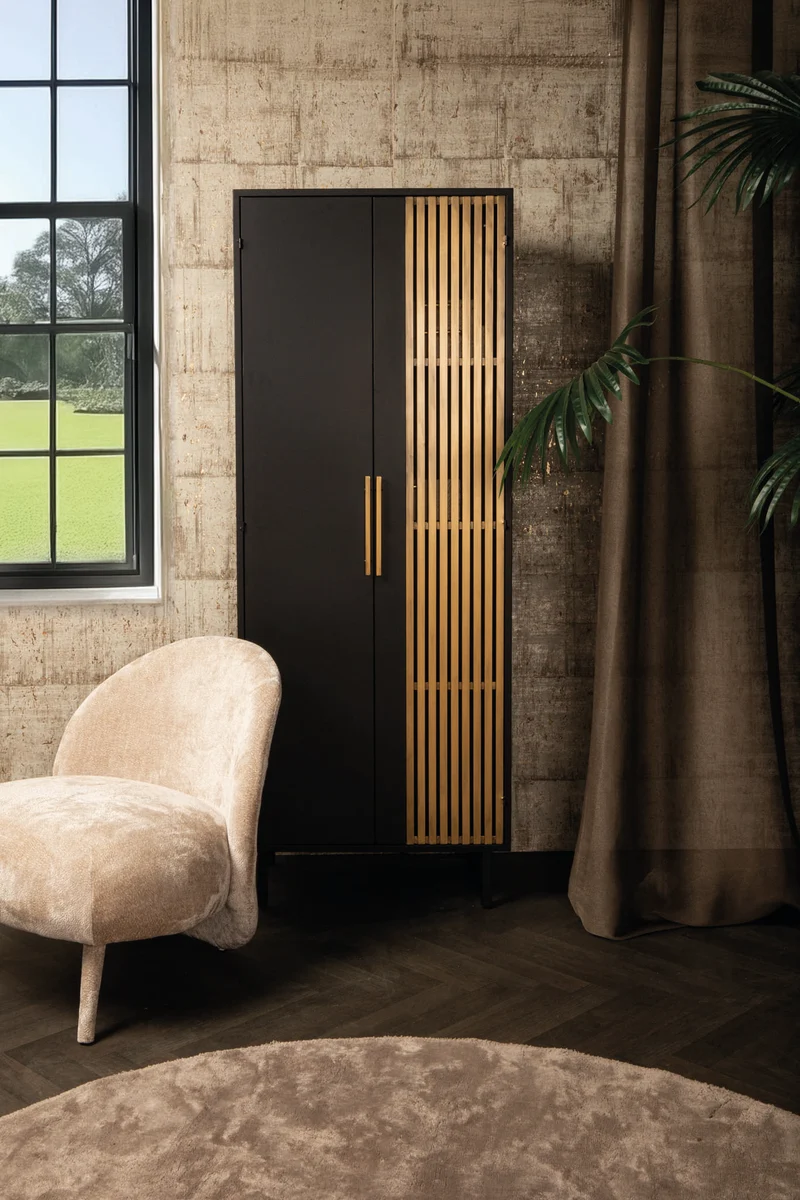 Schrank Gold-schwarz, Metallschrank Gold, Breite 70 cm