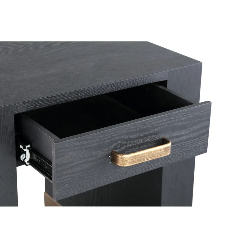 Nachttisch schwarz-Bronze, Beistelltisch mit Schublade, Höhe 50 cm