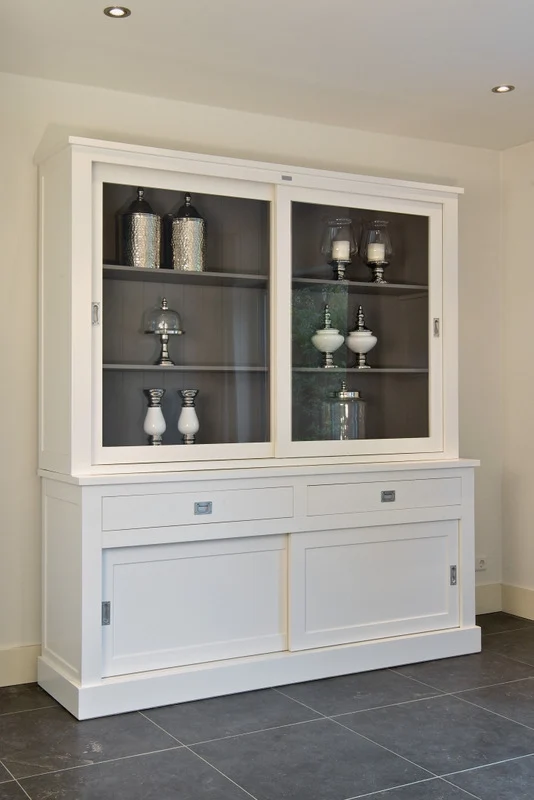 Vitrine weiß-anthrazit, Geschirrschrank weiß Landhausstil, Breite 200 cm