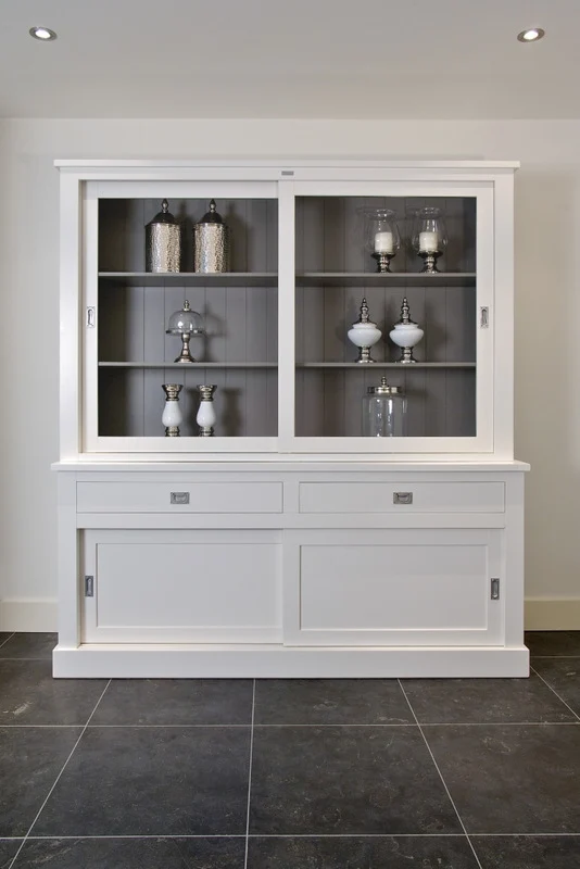 Vitrine weiß-anthrazit, Geschirrschrank weiß Landhausstil, Breite 200 cm