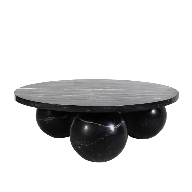 Couchtisch Marmor rund, Marmortisch rund schwarz, runder Couchtisch schwarz Marmor, Durchmesser 99 cm
