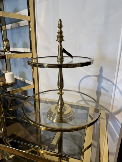 Etagere Gold, Etagere rund Glas Gold, Durchmesser 41 cm