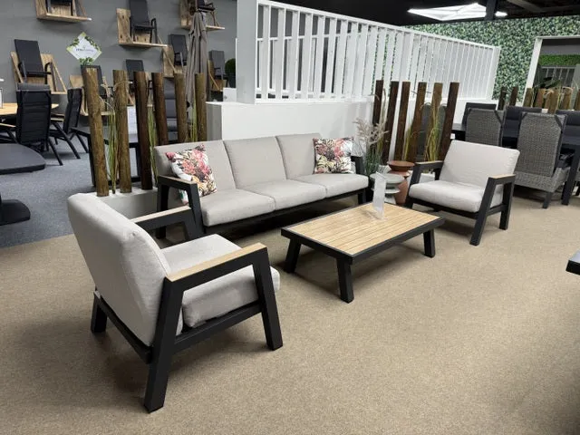 Lounge anthrazit, Lounge Set ein Gartensofa, zwei Gartensessel, ein Gartencouchtisch