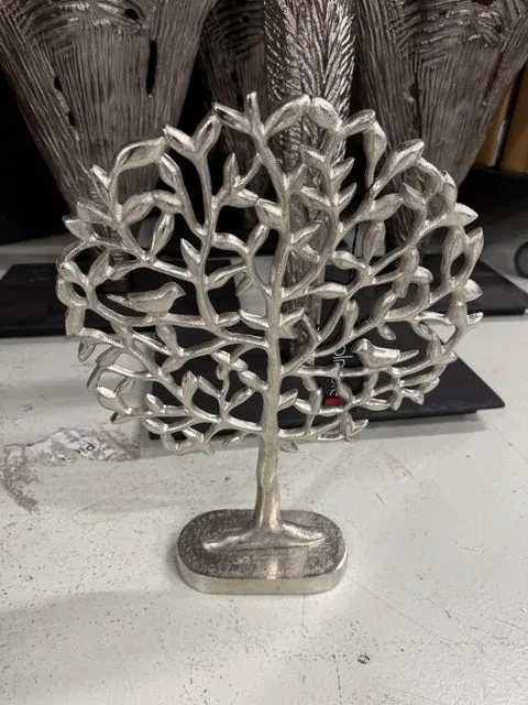 Dekobaum Silber, Baum aus Aluminium Dekoration, Höhe 44 cm