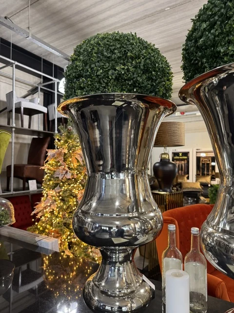 Vase Metall, Dekovase Silber, Metall Vase Silber, Höhe 70 cm