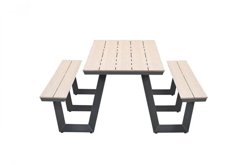 Gruppensitzbank braun, Sitzgruppe Aluminium anthrazit, Picknick Gartentisch mit Bank braun-anthrazit, Länge 280 cm
