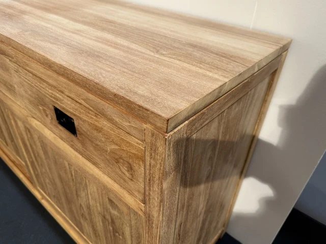 Sideboard Holz Teak mit Schiebetüren, Anrichte mit Schubladen Massivholz Teak, Breite 150 cm
