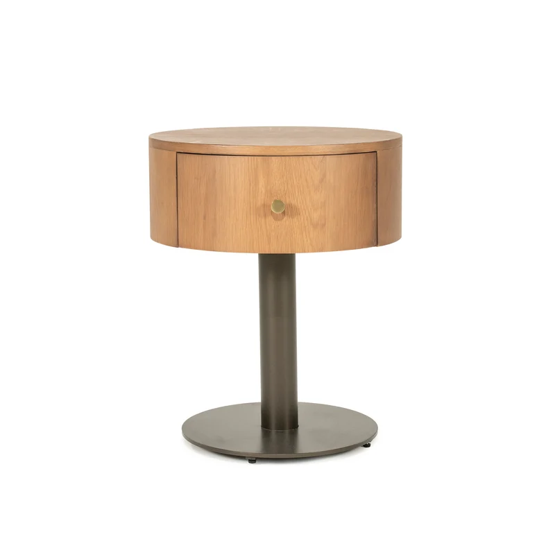 Nachttisch rund braun-grau, runder Beistelltisch Eiche furniert, Durchmesser 50 cm