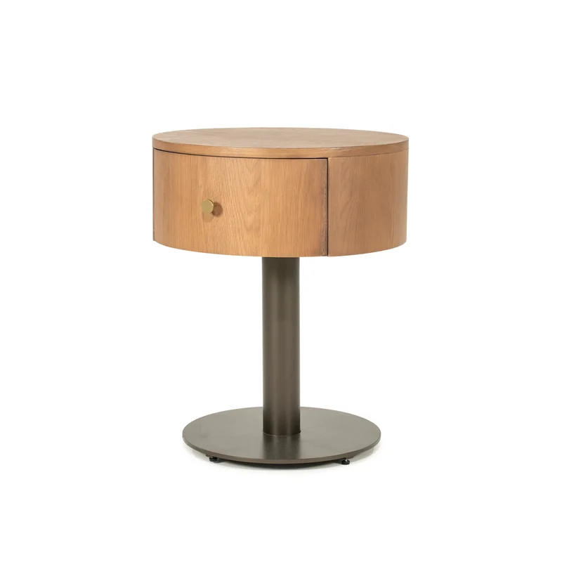 Nachttisch rund braun-grau, runder Beistelltisch Eiche furniert, Durchmesser 50 cm