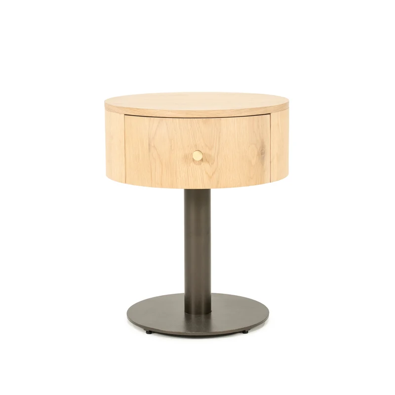 Nachttisch rund Natureiche-grau, runder Beistelltisch Naturholz, Durchmesser 50 cm