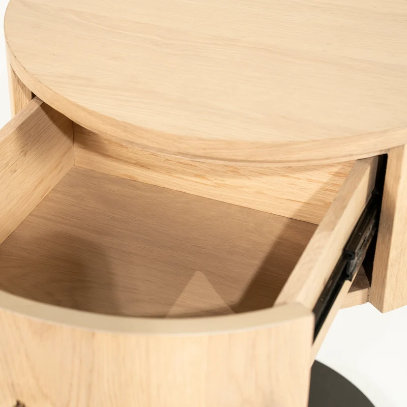 Nachttisch rund Natureiche-grau, runder Beistelltisch Naturholz, Durchmesser 50 cm