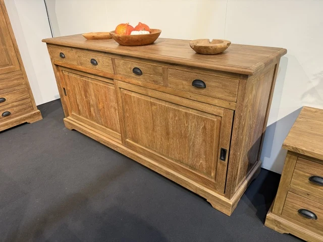 Sideboard Holz Teak, Anrichte mit Schubladen Massivholz Teak, Breite 200 cm