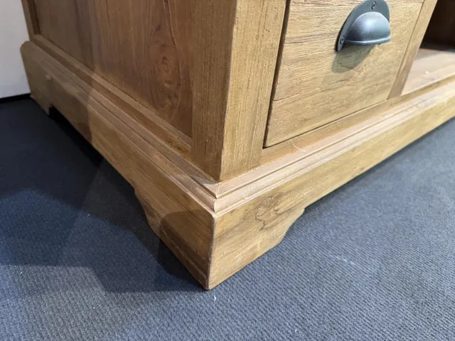 TV Schrank Holz Teak, Fernsehschrank mit Schubladen Massivholz Teak, Breite 145 cm