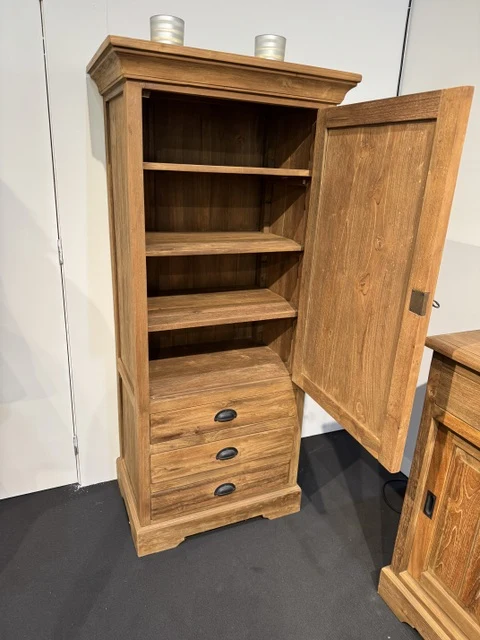 Schrank Holz Teak, Kleiderschrank mit Schubladen Massivholz Teak, Breite 68 cm