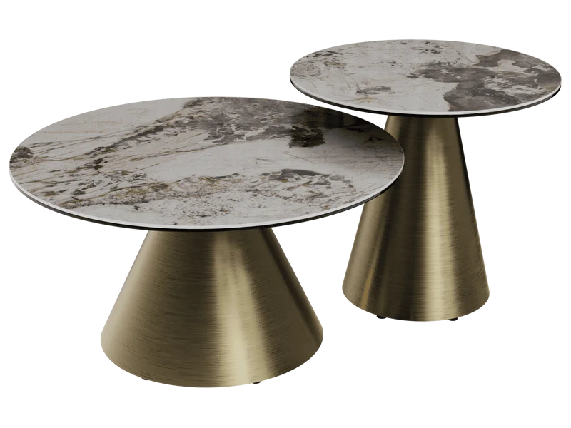 Beistelltisch rund Keramik Marmoroptik, Runder Couchtisch Gold Keramik, Durchmesser 55 cm