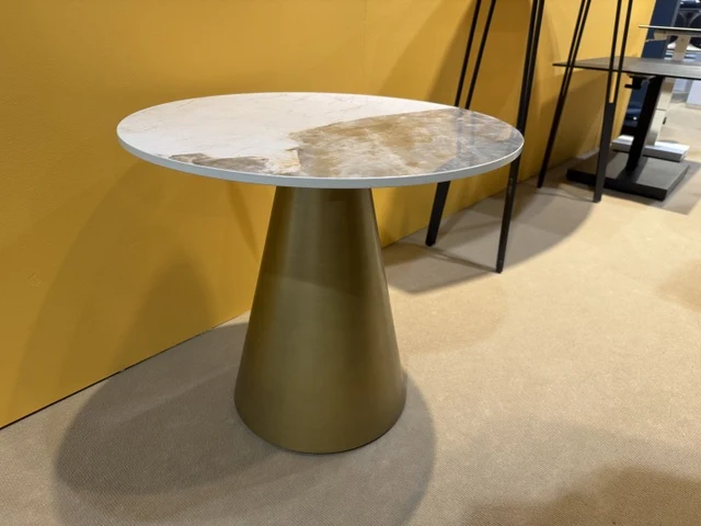 Beistelltisch rund Keramik Marmoroptik, Runder Couchtisch Gold Keramik, Durchmesser 55 cm