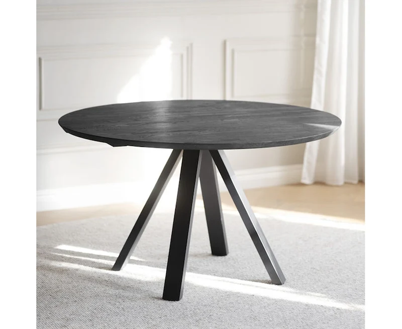 Esstisch rund schwarz, runder Tisch Eiche massiv schwarz, Durchmesser 130 cm