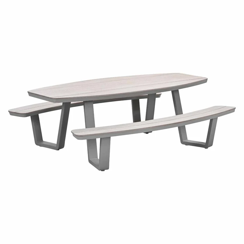 Picknicktisch mit Picknickbank taupe, Sitzgruppe oval anthrazit, Picknick Gartentisch mit Bank taupe-anthrazit, Länge 220 cm
