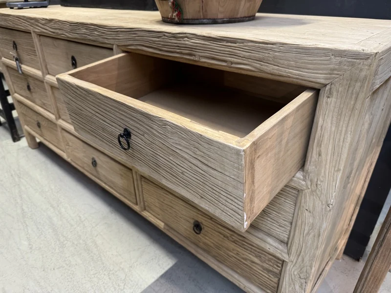 Altholz Sideboard Natur-grau, Anrichte mit Schubladen Altholz, Kommode Altholz, Breite 180 cm