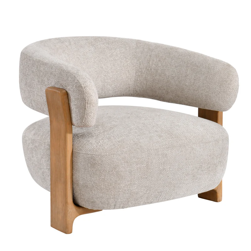 Sessel creme-taupe, Sessel Holz-Gestell, Sessel gepolstert creme, Breite 86 cm