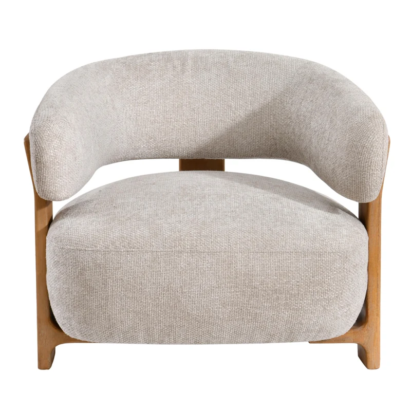 Sessel creme-taupe, Sessel Holz-Gestell, Sessel gepolstert creme, Breite 86 cm