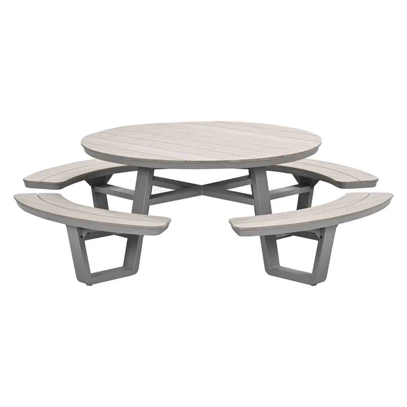 Picknicktisch rund mit Picknickbank taupe, Sitzgruppe rund anthrazit, Picknick Gartentisch rund mit Bank braun-anthrazit, Durchmesser 148 cm