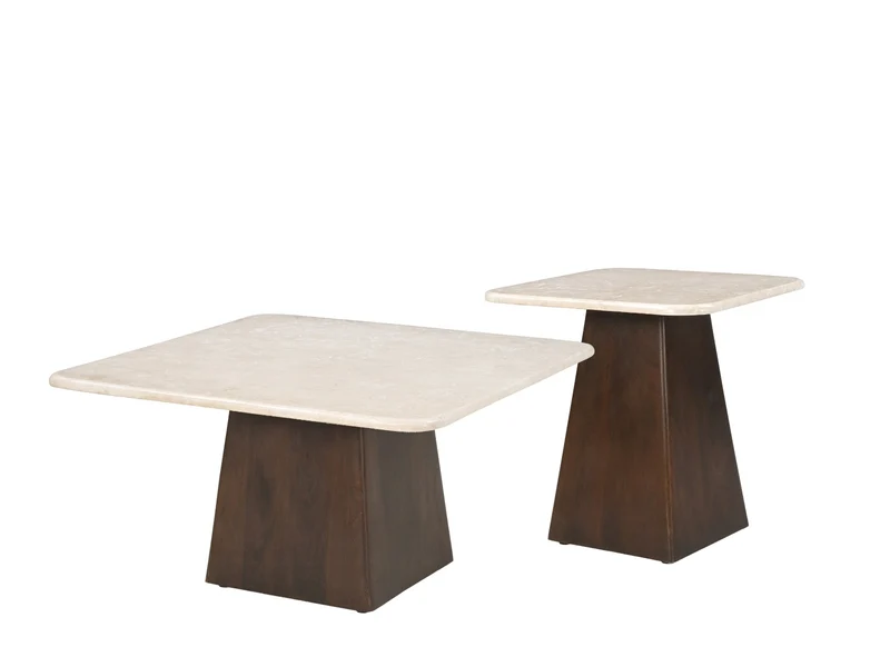 Beistelltisch Marmor-Tischplatte beige-weiß , Couchtisch beige-braun, Maße 45x45 cm