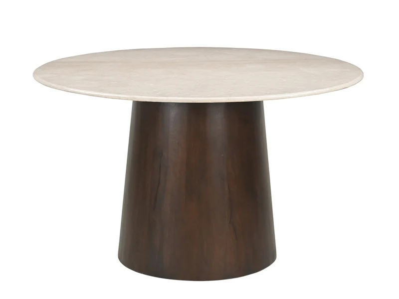 Esstisch rund Marmor-Tischplatte beige , runder Tisch beige-braun, Durchmesser 130 cm
