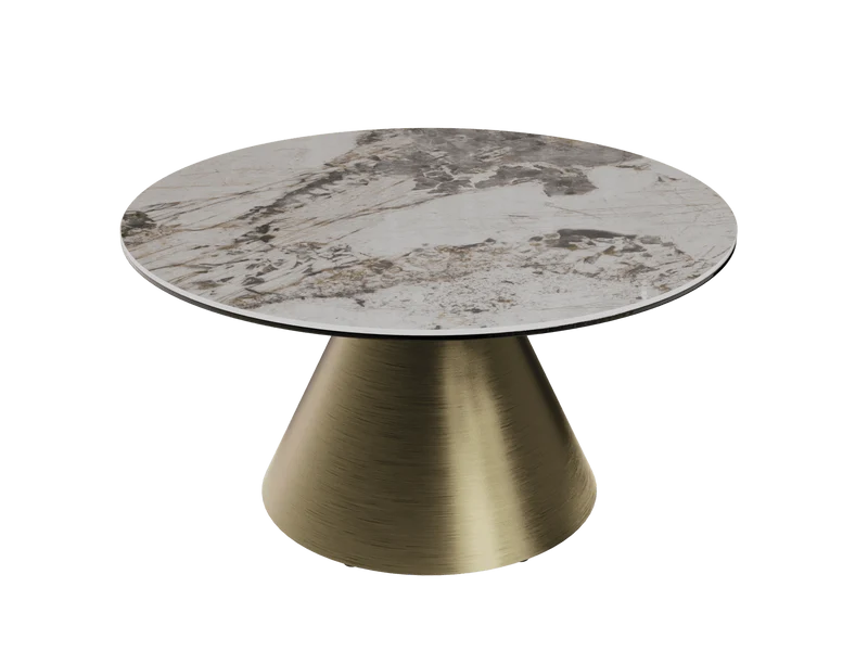 Couchtische rund Keramik Marmoroptik, runder Couchtisch Gold Keramik, Durchmesser 75 cm
