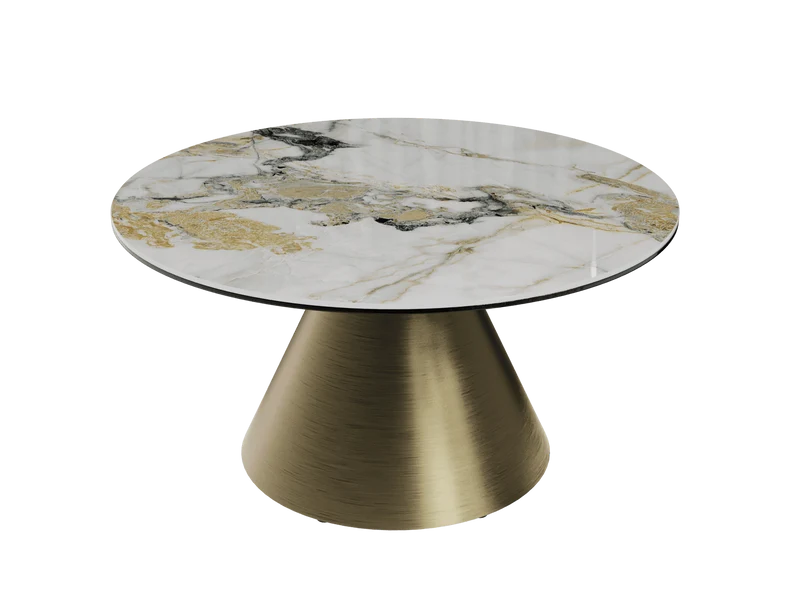 Couchtische rund Keramik Marmoroptik, runder Couchtisch Gold Keramik, Durchmesser 75 cm